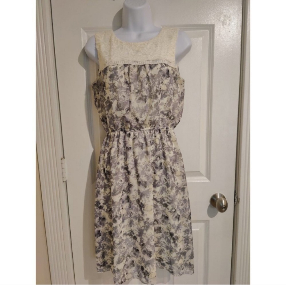 Maurices Ivory and Charcoal Floral Midi Dress